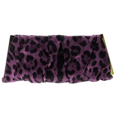 Dolce and Gabbana Purple Leopard Print Satin Miss Lady Clutch