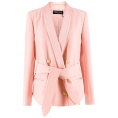 Balmain Pink Belted Double-Breasted Crepe Blazer - Current US 10