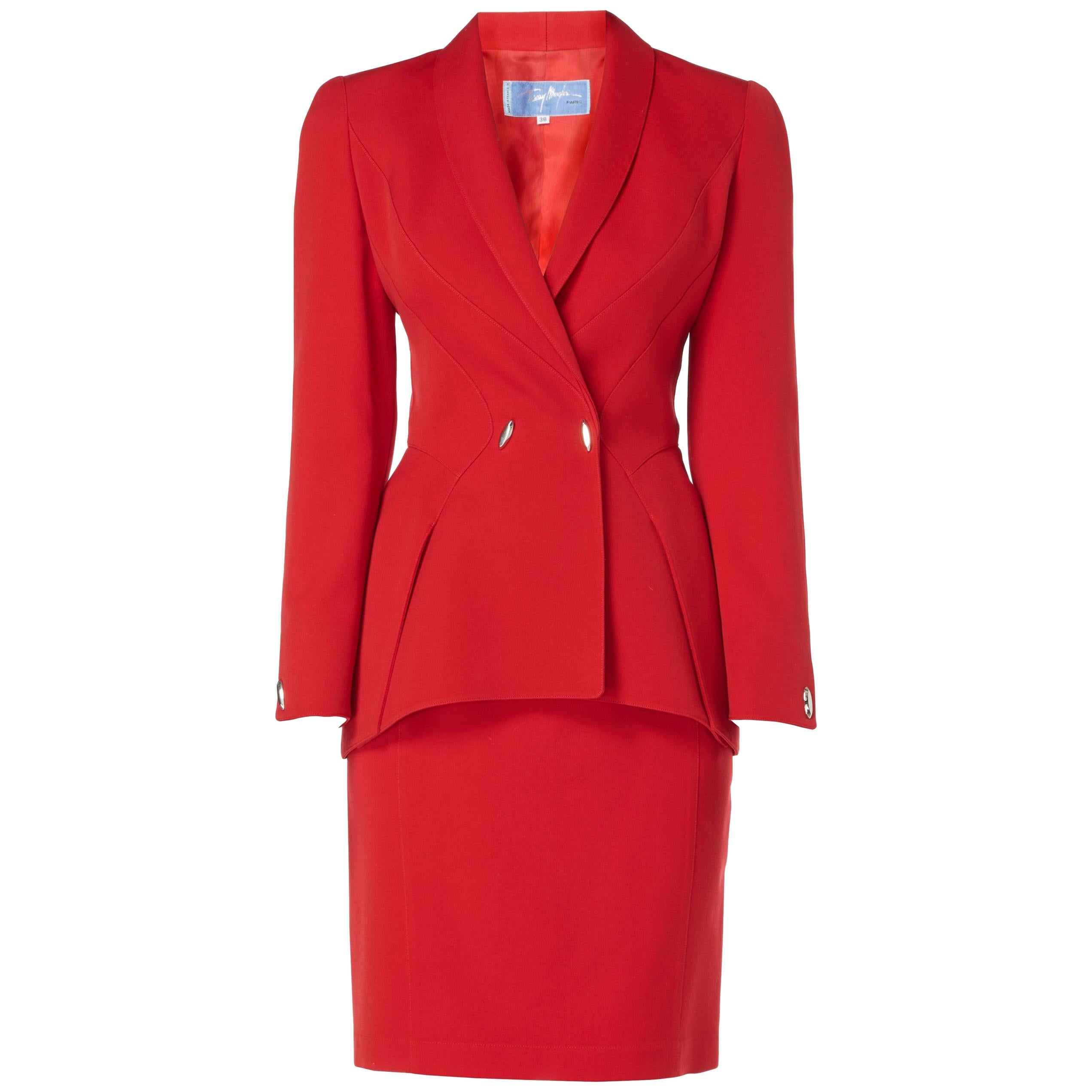Thierry Mugler, Red Skirt Suit, circa 1991 For Sale