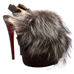 Christian Louboutin Grey Fox Fur Splash Slingback Heels US 8.5