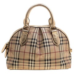 Burberry Gold Haymarket Check PVC and Leather Thornley Bowling Bag