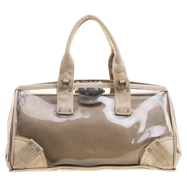 Prada Beige PVC and Canvas Plex Mistolino Frame Satchel