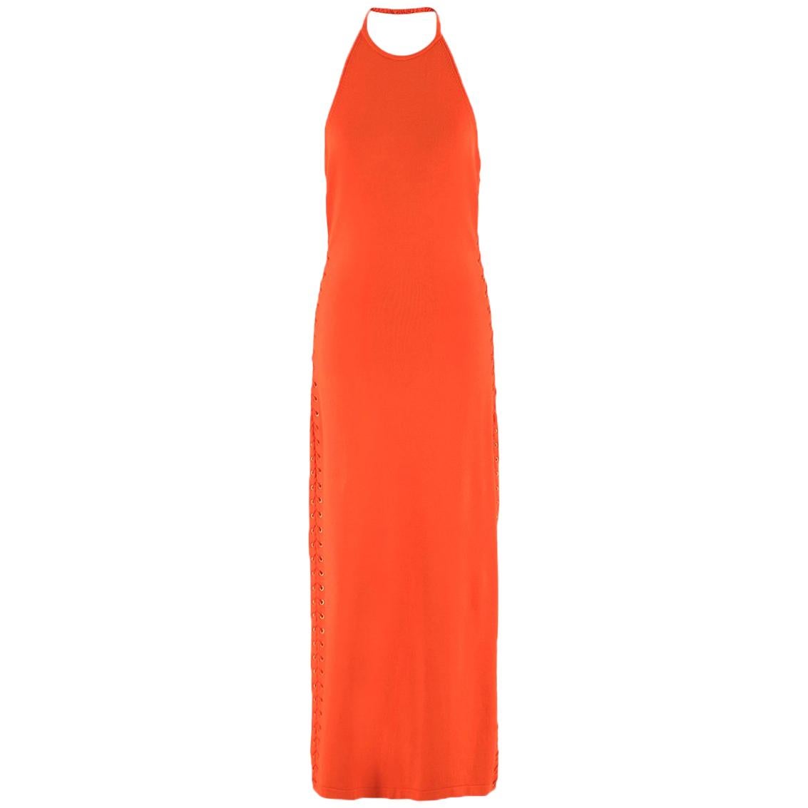 Balmain orange lace-up halterneck midi dress US 8 For Sale