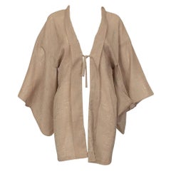 Taupe Textured Jacquard Haori Half-Kimono Tie Front Lingerie Jacket - M-L, 1960s