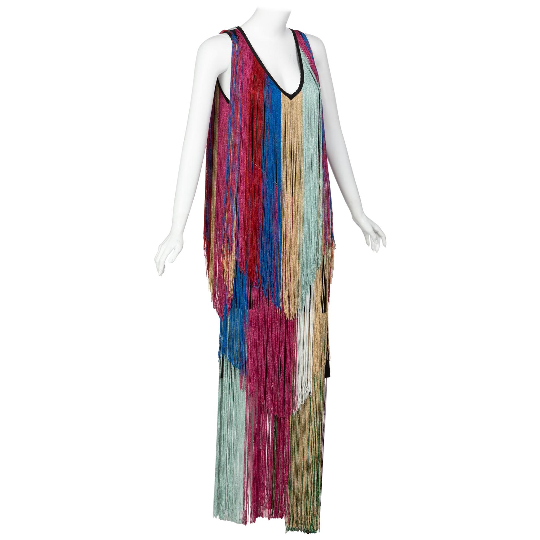 Roberto Cavalli Rainbow Fringe Maxi Dress, Resort 2017