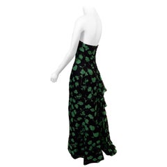 Vintage Carolina Herrera Vine Patterned Silk Organza Evening Dress with Sequin Trim