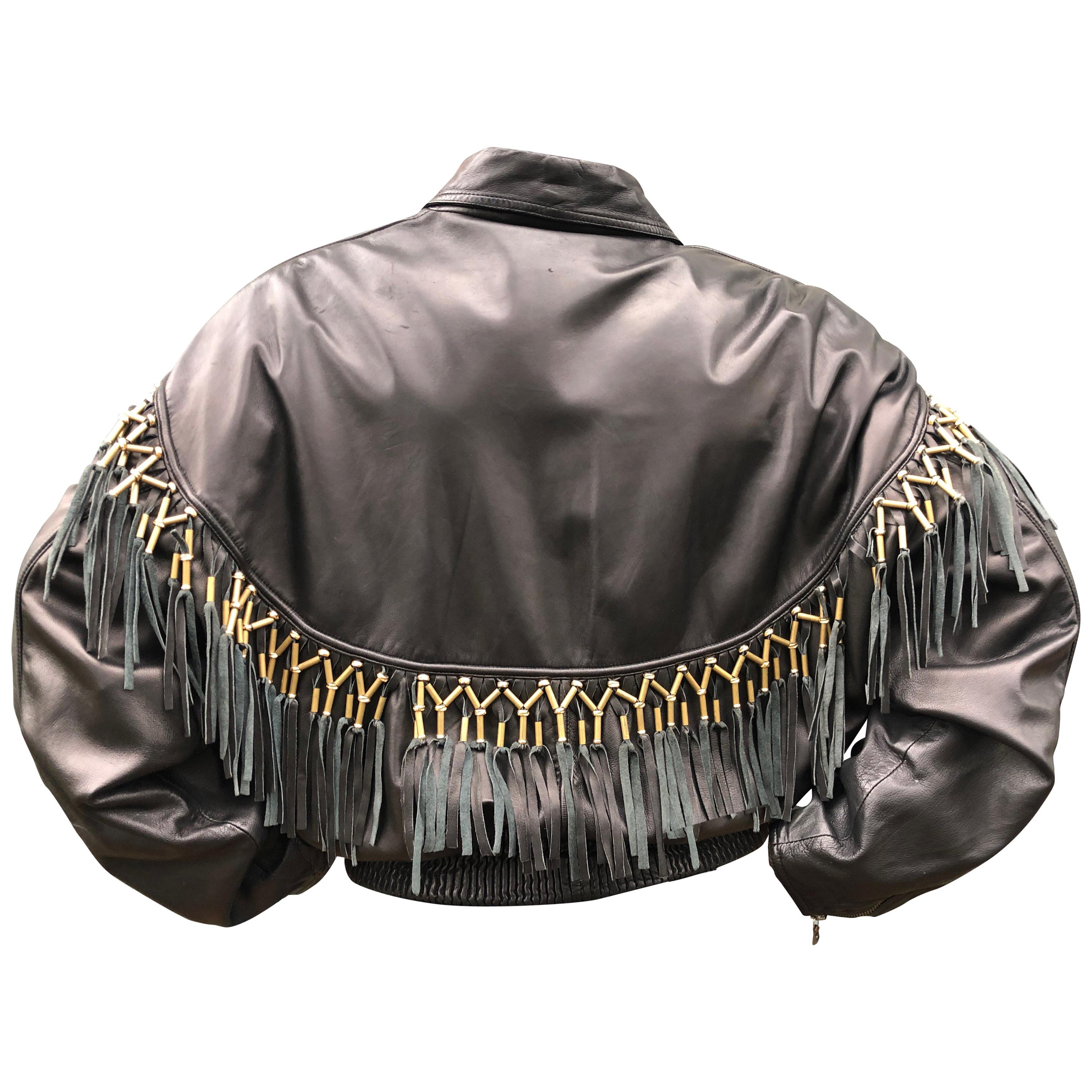 Gianni Versace 1984 Lambskin Leather Men's Jacket with Beaded Fringe For Sale