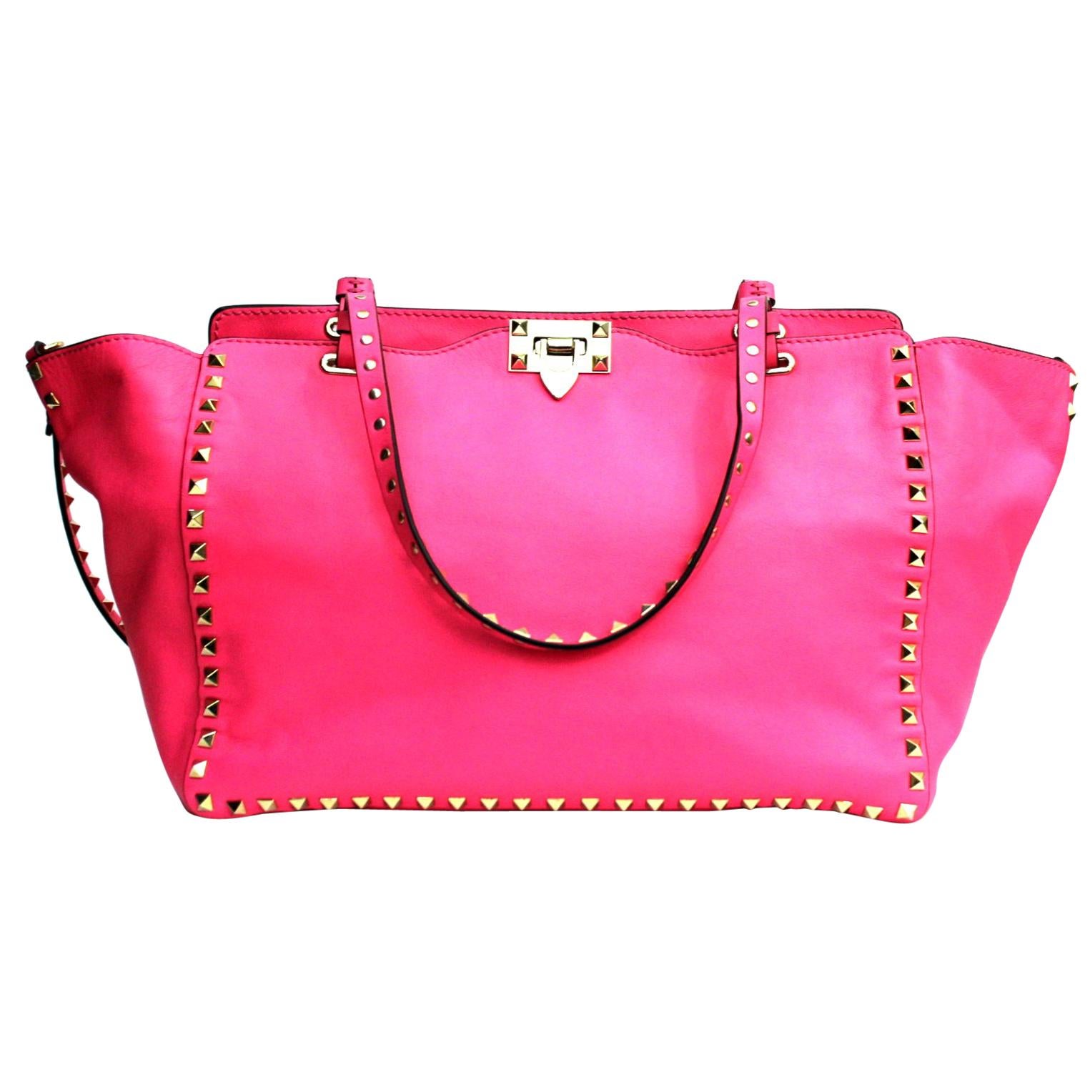 Valentino Pink Leather Rockstud Trapeze Shoulder Bag 