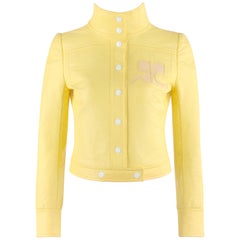 COURREGES c.1970's Icterine Yellow Vinyl Mod Signature Logo Cropped Jacket