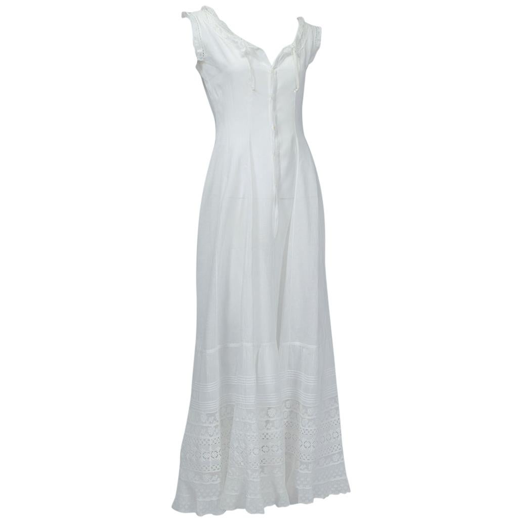 White Edwardian Eyelet and Lace Full Bridal Petticoat Nightgown - XS ...