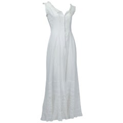 White Edwardian Eyelet and Lace Full Bridal Petticoat Nightgown - XS, 1900s