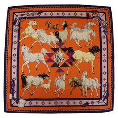 Hermes Silk Carres Scarf,  Les Chevaux Qataris, 2008, by Hubert de Watrigant