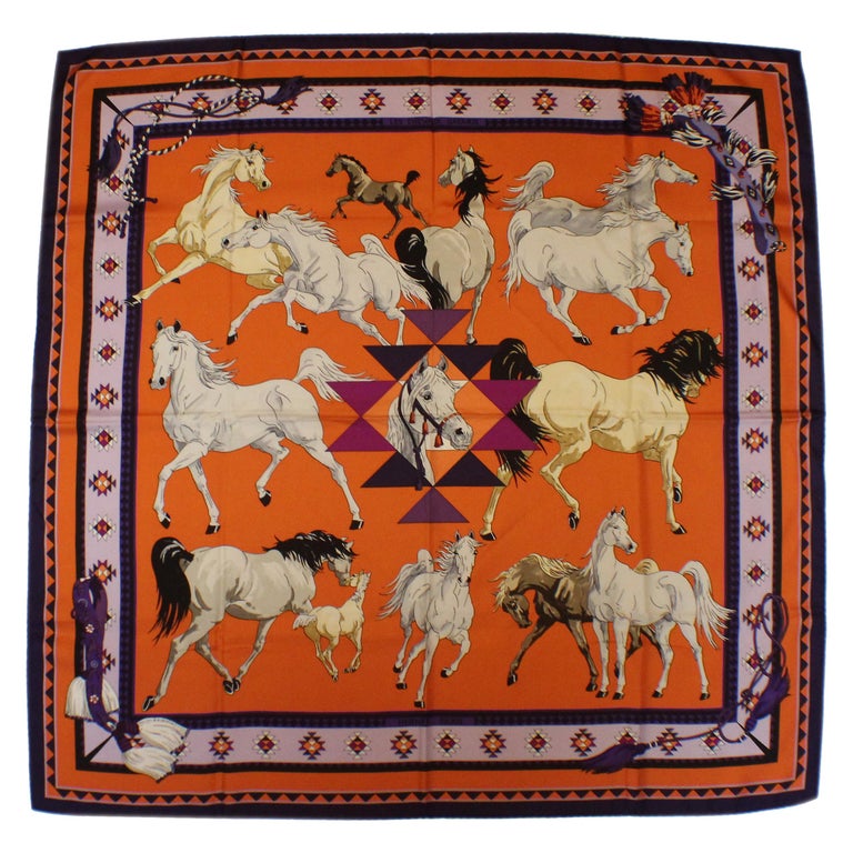 Hermes Silk Carres Scarf Les Chevaux Qataris 08 By Hubert De Watrigant At 1stdibs