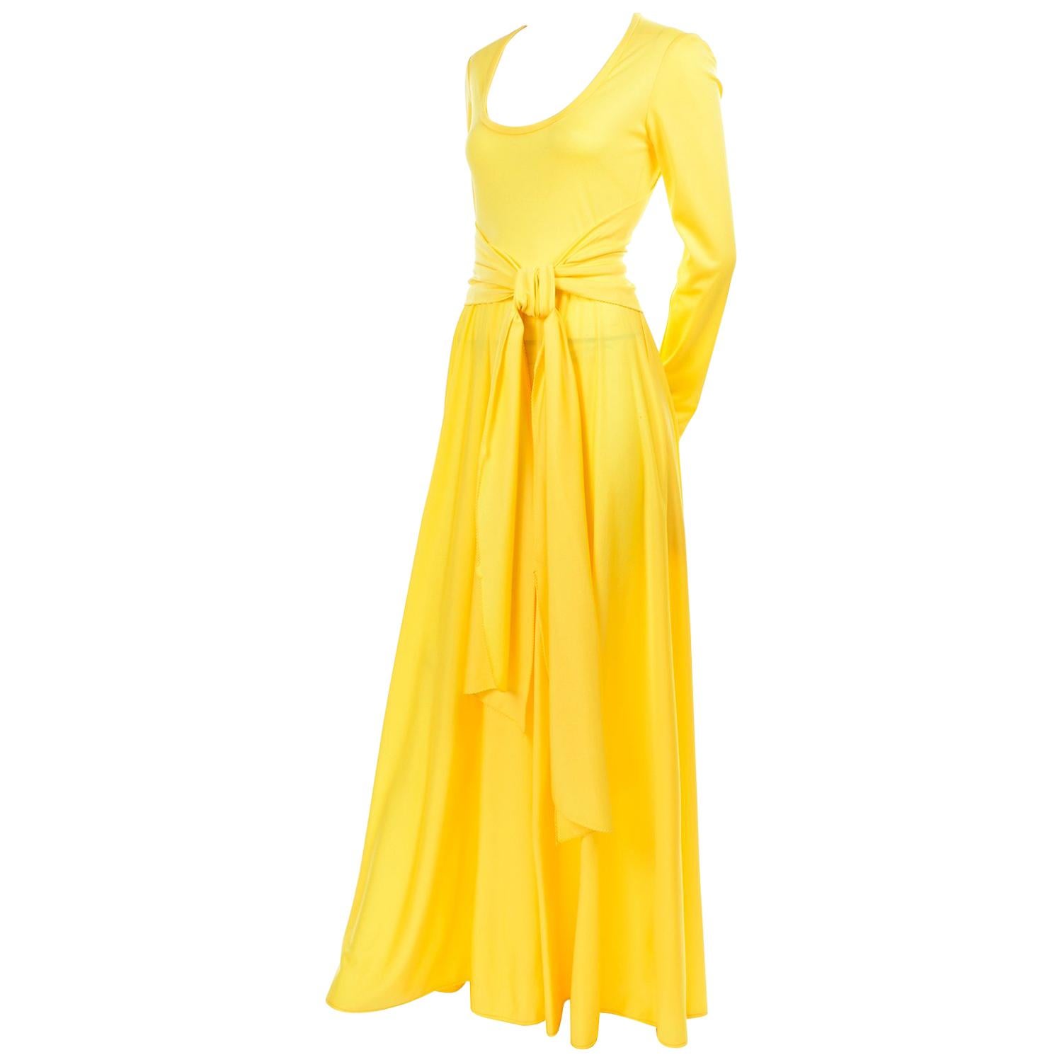 Lillie Rubin Collection 700 Vintage Dress in Yellow Jersey With Sash For Sale