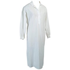 Edwardian White Embroidered Cotton Poplin Nightshirt Sleep Shirt - M, 1910s