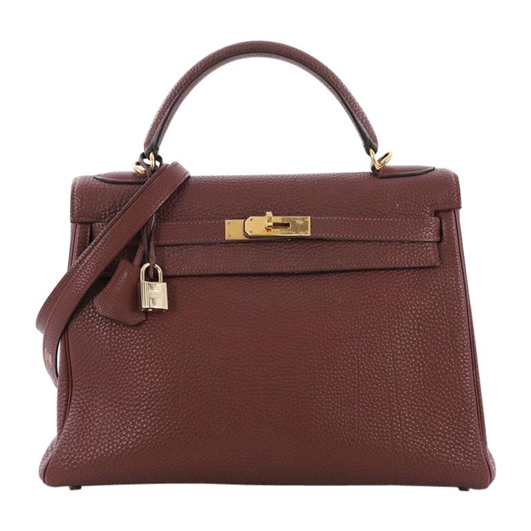 Hermes Kelly Handbag Rouge H Togo with Gold Hardware 32