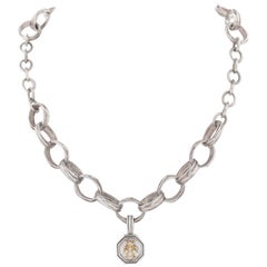 SLANE & SLANE Sterling Silver 18K Gold & Diamond Hexagon Bee Pendant Necklace