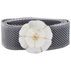 Chanel Ultra fine Mesh Mother of Pearl Camellia Flower Belt in Box