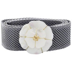 Vintage Chanel Ultra fine Mesh Mother of Pearl Camellia Flower Belt in Box