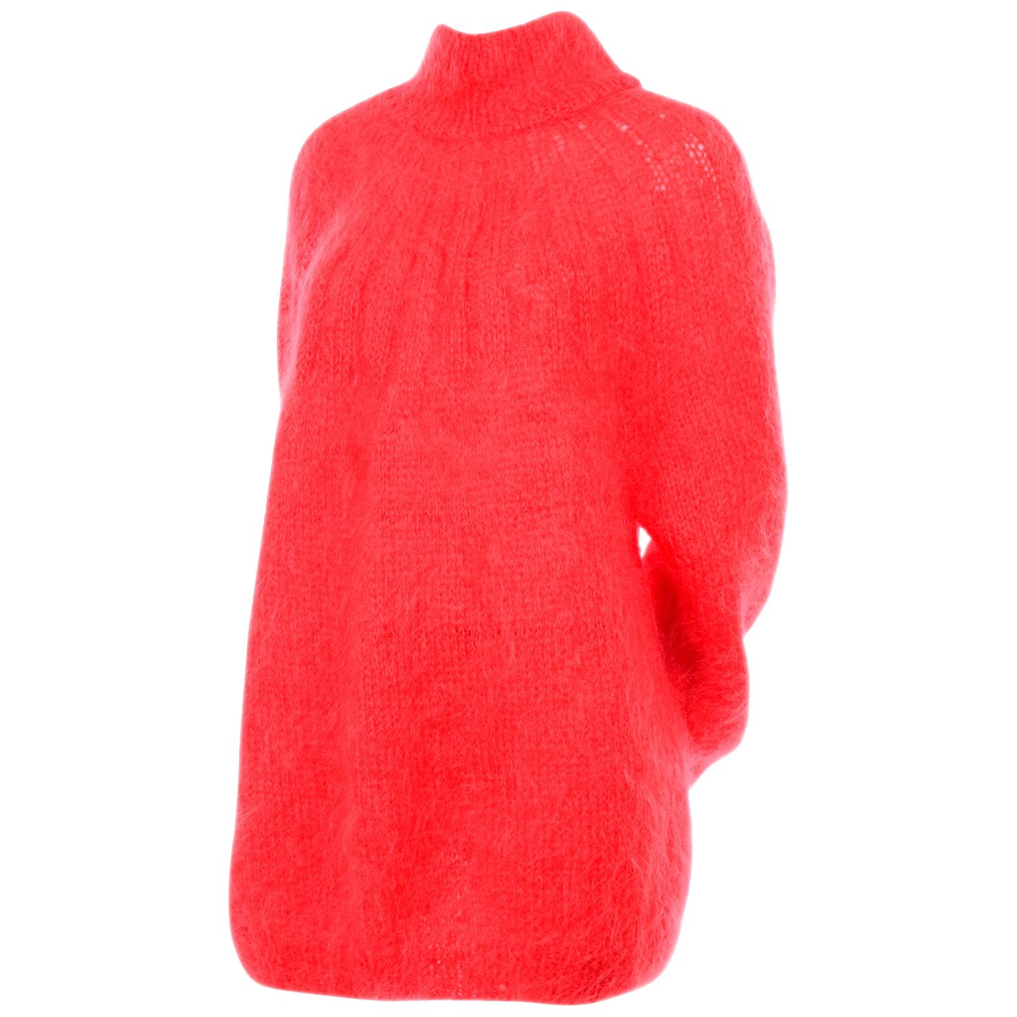 Italian Made 1980s Mohair Blend Coral Oversized Sweater or Sweater Dress 