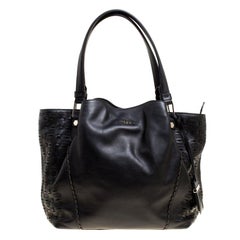 Tod's Black Laser Cut Leather Medium Flower Tote