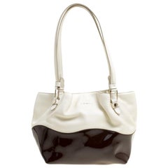 Tod's White/Burgundy Leather and Patent Leather Small Flower Shopper Tote