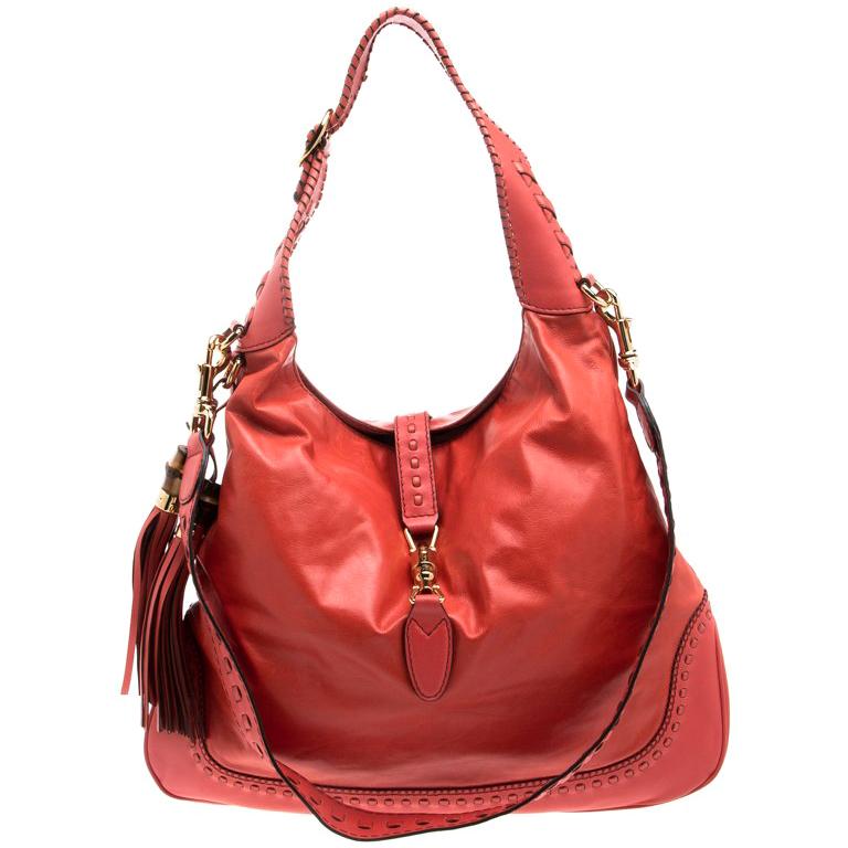 Gucci Red Orange Leather Large New Jackie Shoulder Bag