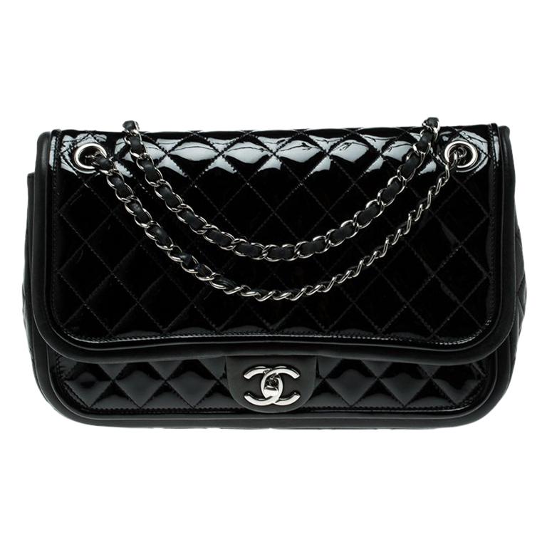 Chanel Black Quilted Patent Leather Classic Flap Bag For Sale at 1stDibs