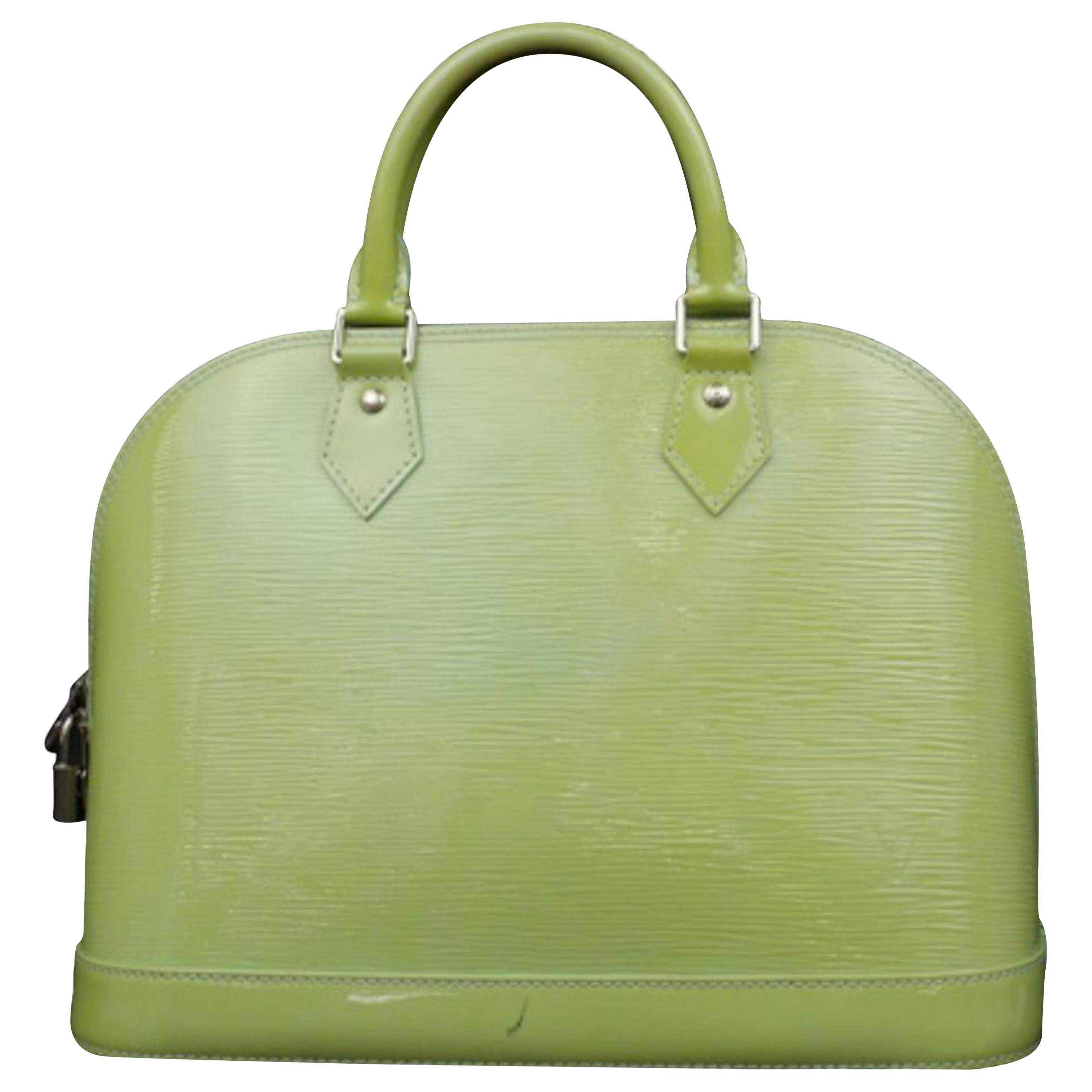 Louis Vuitton Alma Amande Pm 232546 Green Patent Leather Satchel For Sale