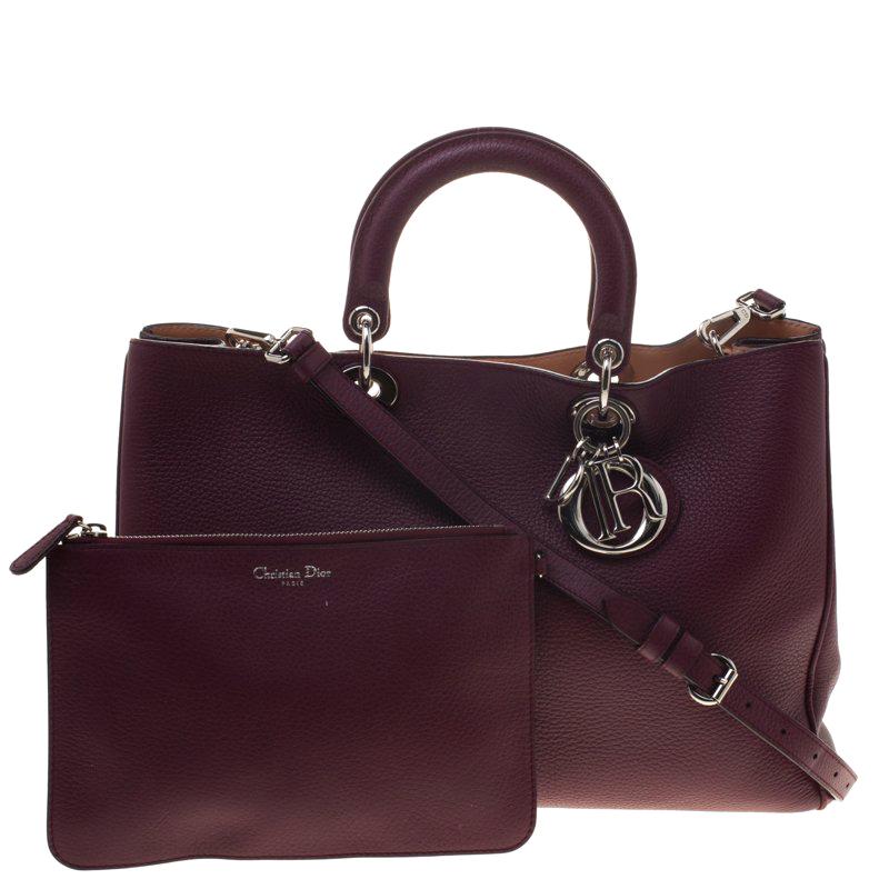 Dior Burgundy Pebbled Leather Large Diorissimo Shopper Tote