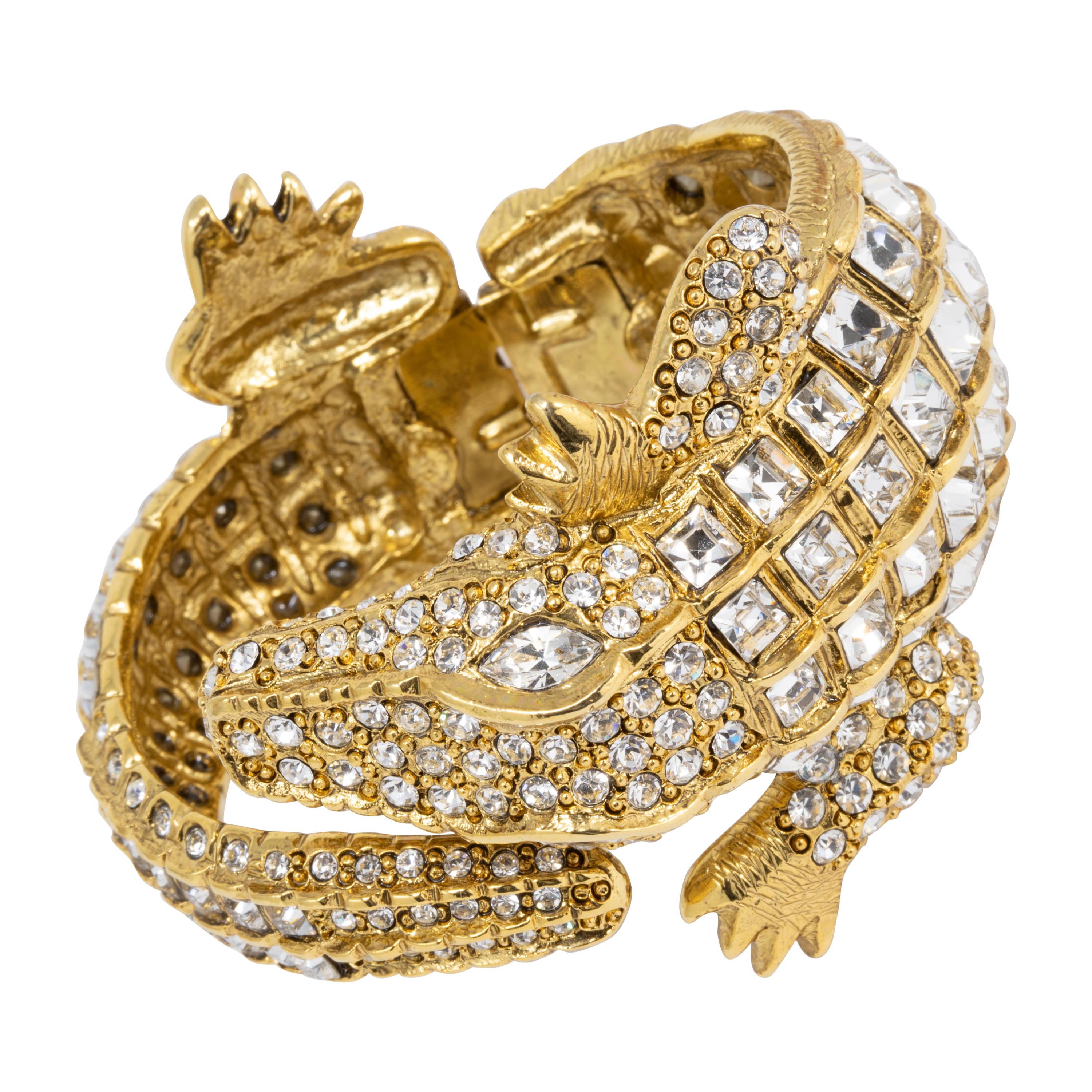 KJL Kenneth Jay Lane Crystal Pavé Crocodile Bangle Bracelet in Gold