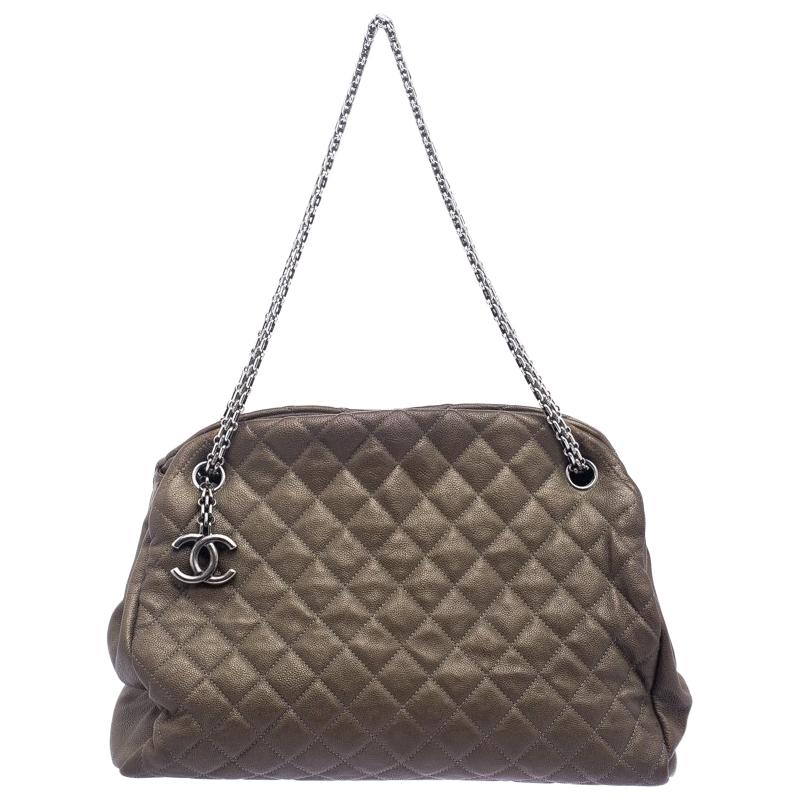 Chanel Dark Beige Quilted Caviar Leather Large Just Mademoiselle Bowling Bag