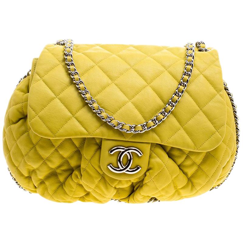 Chanel Yellow Quilted Leather Chain Around Shoulder Bag