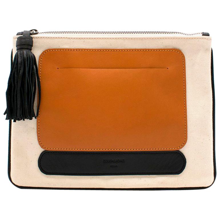 Zeus + Dione Leather & Canvas Clutch Bag  For Sale