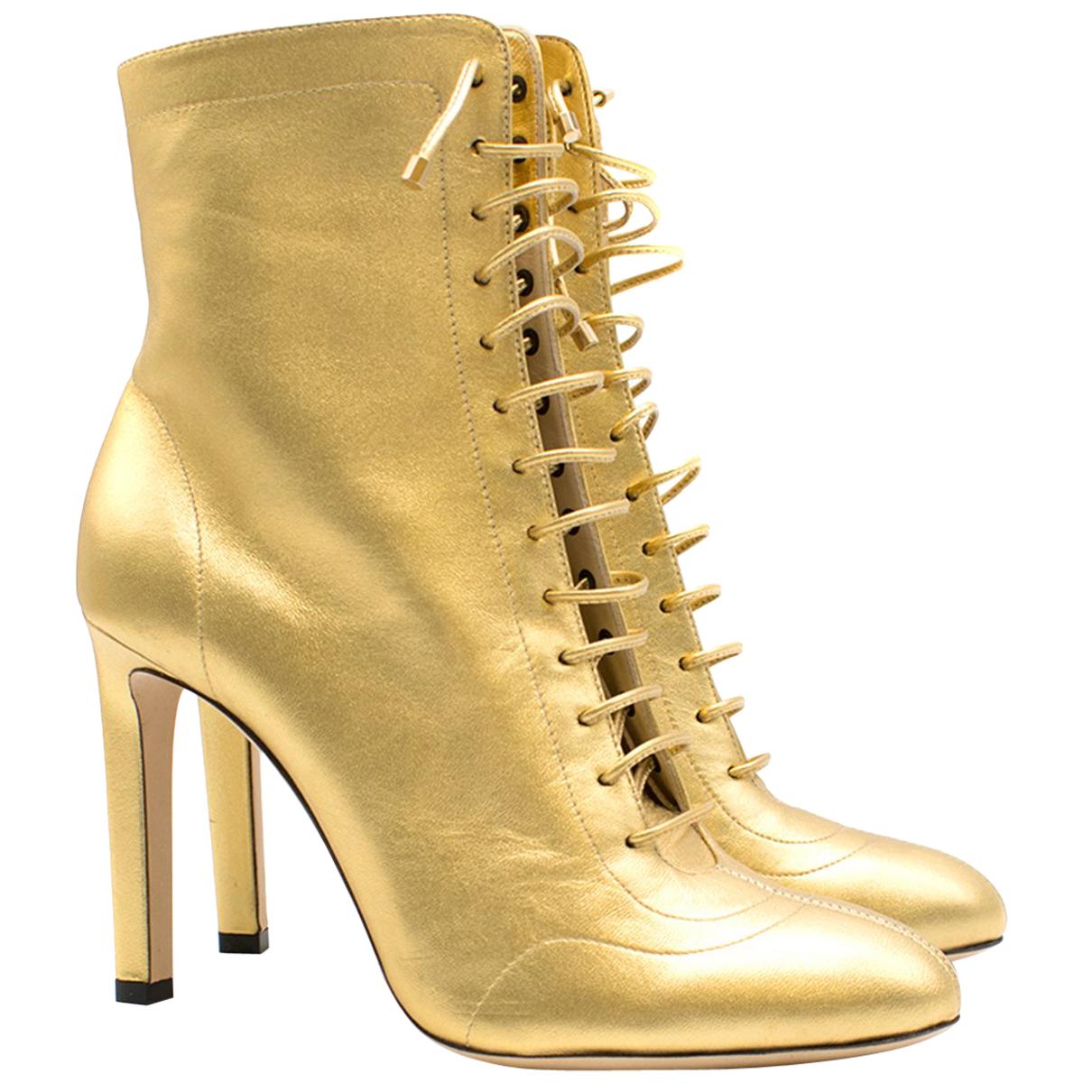 Jimmy Choo Gold Daize Metallic Leather Ankle Boots US 9.5