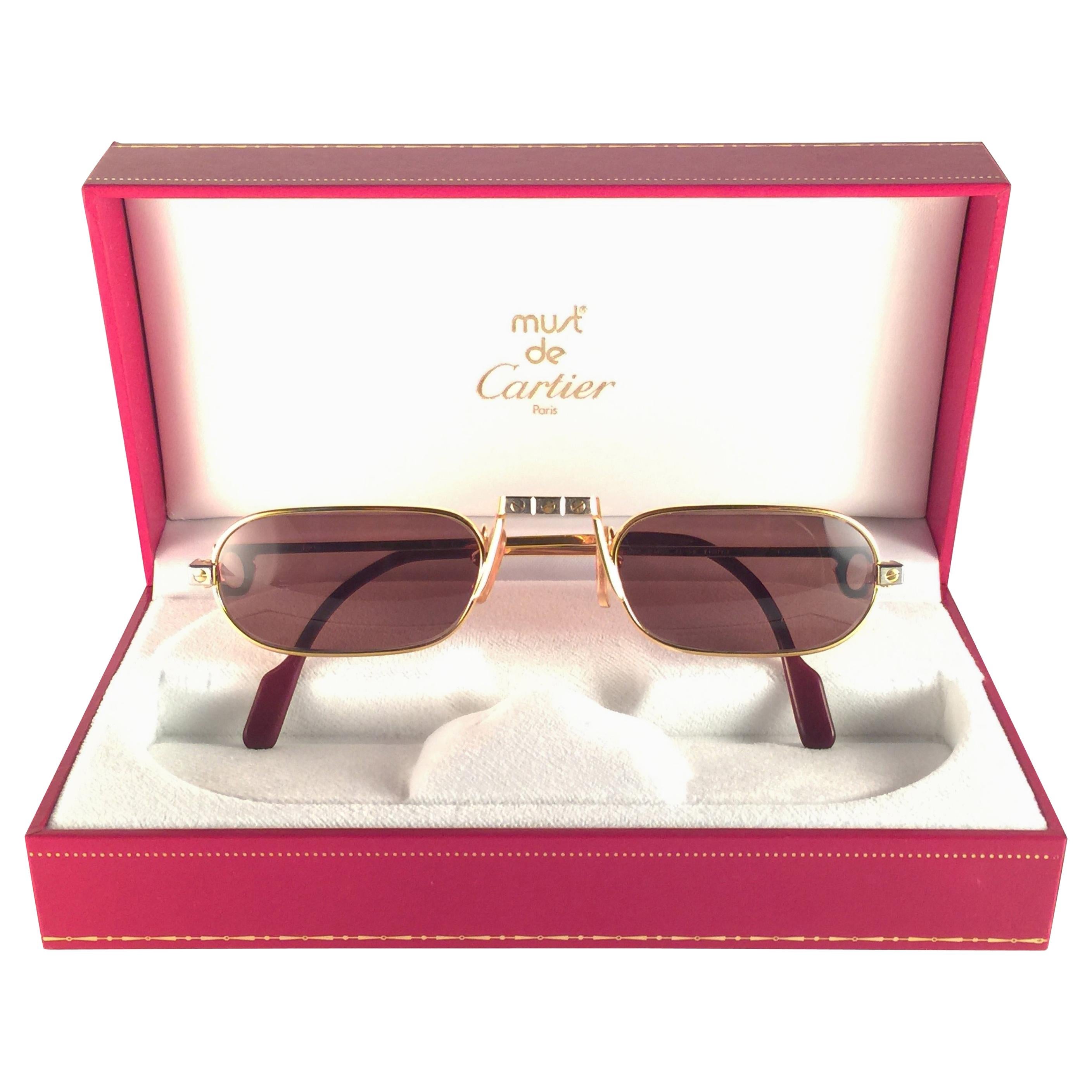 Mint Vintage Cartier Louis Santos Demi Lune 50mm Reading Gold Plated Sunglasses