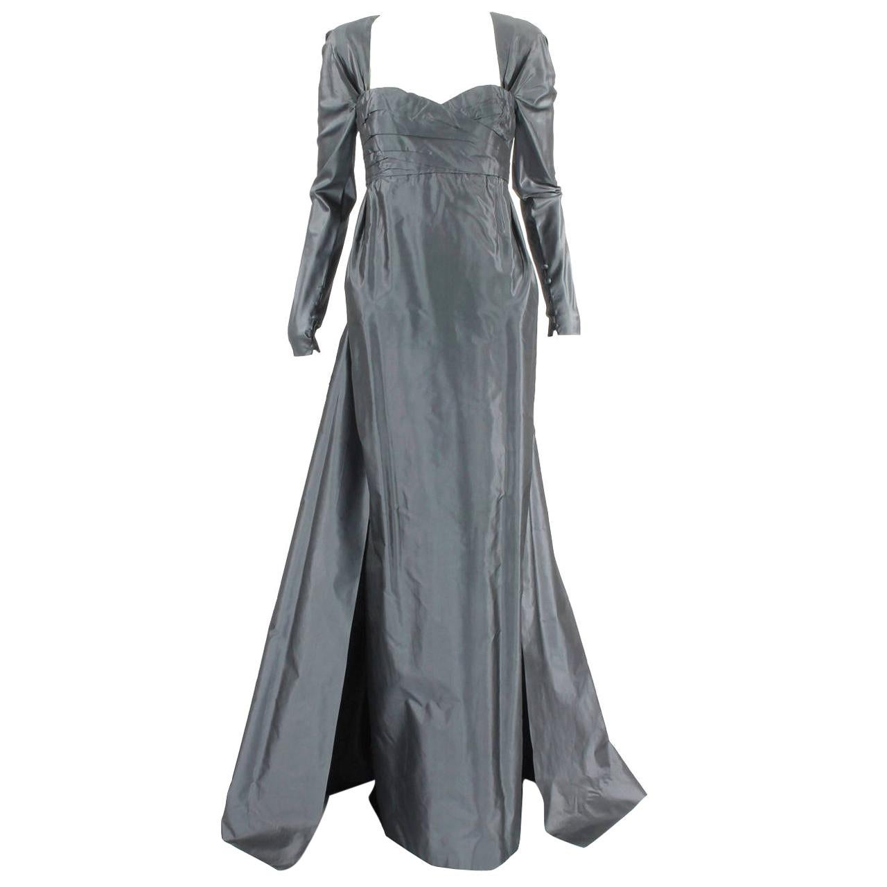 Dior Haute Couture Grey Silk Dress, Autumn Winter 1988 For Sale