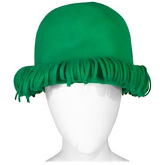 Vintage Bill Cunningham William J. Bright Green Wool Felt Hat with Fringe