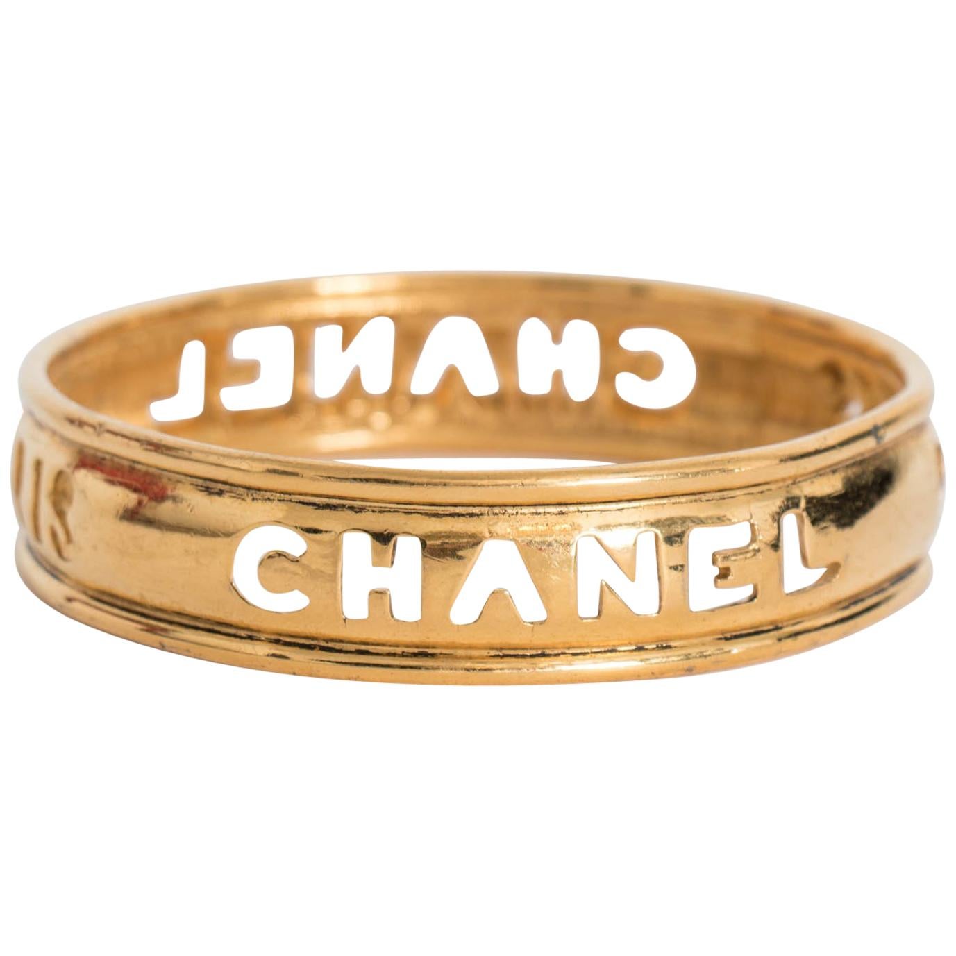 A 1990s Slim Chanel Gold Plated Bangle For Sale