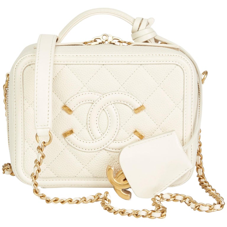 2018 Chanel Light Beige Quilted Caviar Leather Small Filigree