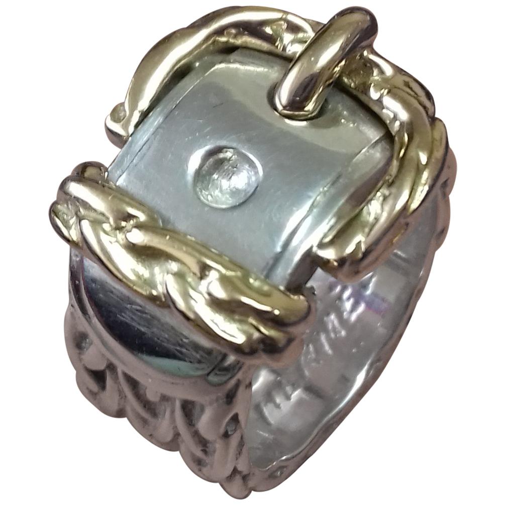 Hermès Schal Ring oder Gürtel und Schnalle Band Ring Silber Gold Größe 50 / 6 US im Angebot