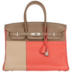 2012 Hermes Rose Jaipur Clemence Leather, Etoupe & Argile Swift Leather Cascade