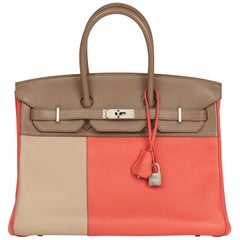 2012 Hermes Rose Jaipur Clemence Leather, Etoupe & Argile Swift Leather Cascade 