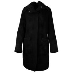 Burberry Black Wool/Cashmere Waffle Knit Sweater Coat Sz M