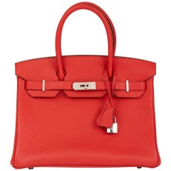 2015 Hermes Rouge Tomate Clemence Leather Birkin 30cm