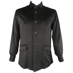 FACONNABLE Mens S Black Solid Wool Car Coat Jacket