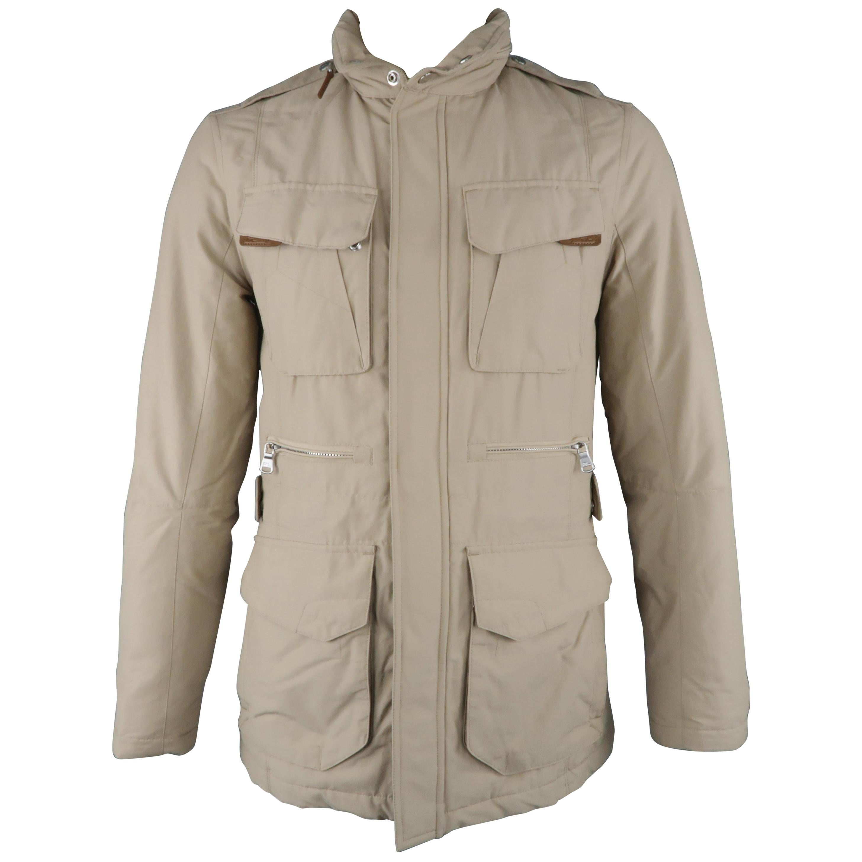 RALPH LAUREN S Khaki Solid Nylon Zip & Snaps Jacket