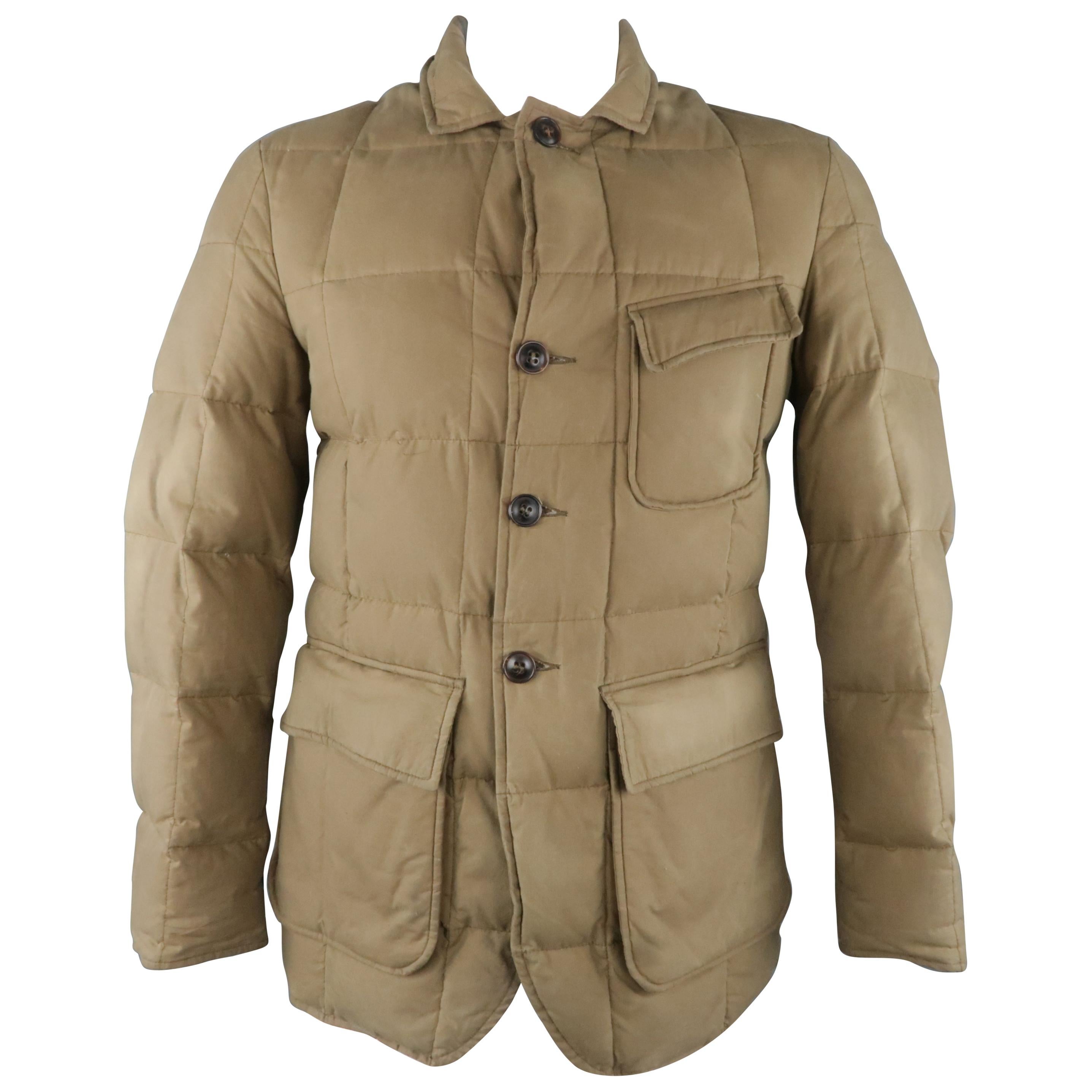EDDIE BAUER 38 Tan Quilted Cotton Down Filled Jacket at 1stDibs ...