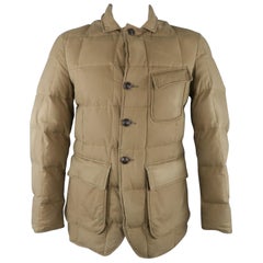 Used EDDIE BAUER 38 Tan Quilted Cotton Down Filled Jacket