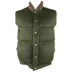 CRESCENT DOWN WORKS M Hunter Green Quilted Waxed Cotton Zip & Snaps Vest
